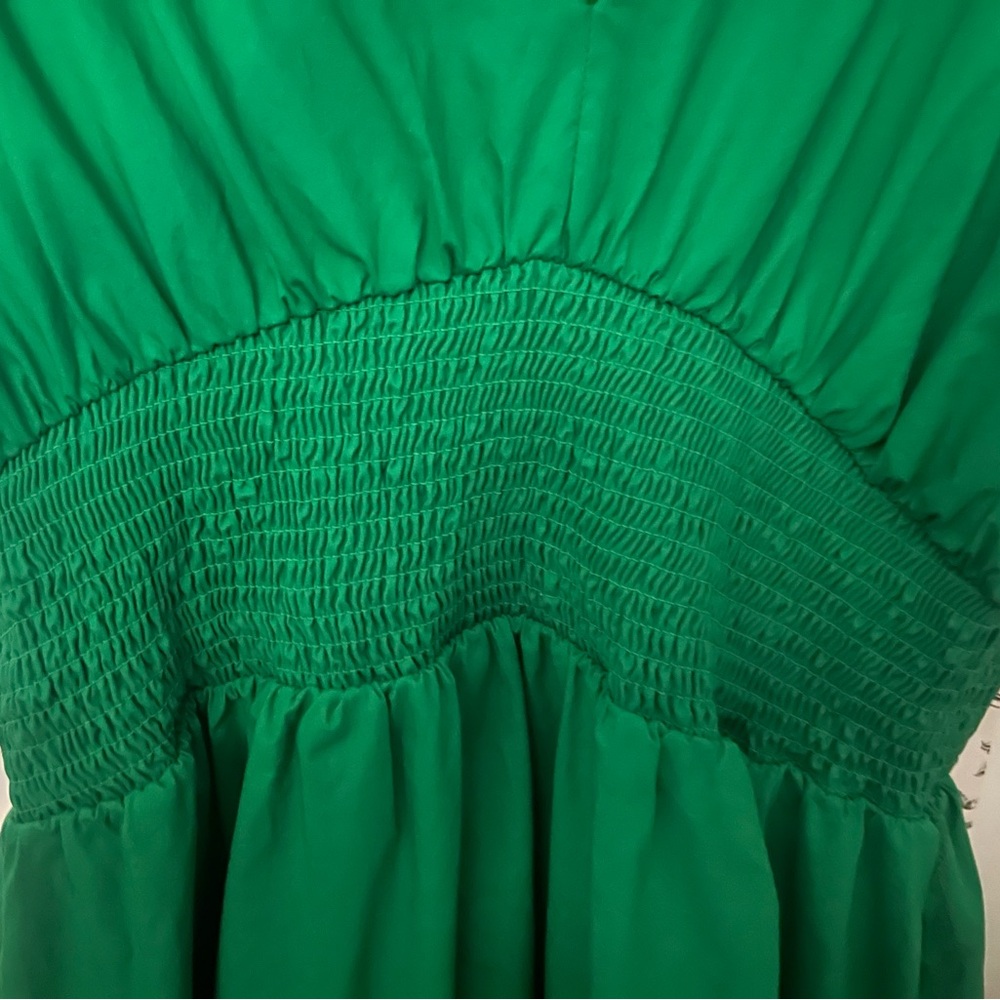 NY Collection Green Smocked Sundress with Dolman Sleeves